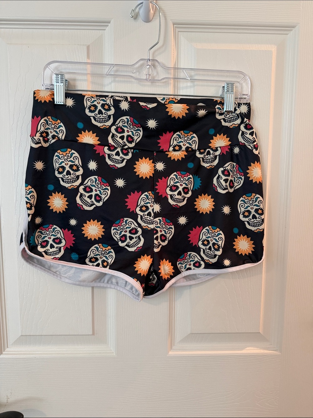 Black Sugar Skull Print Women’s Athletic Shorts